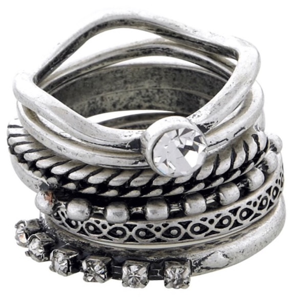 Jewelry - Set Of 6 Antique Silver Stackable Rings, NWT Jewelry - Set Of 6 Antique Silver Stackable Rings, NWT